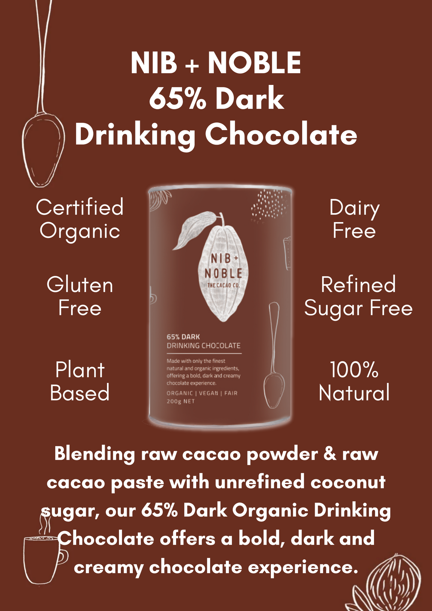 65% Dark Organic Drinking Chocolate