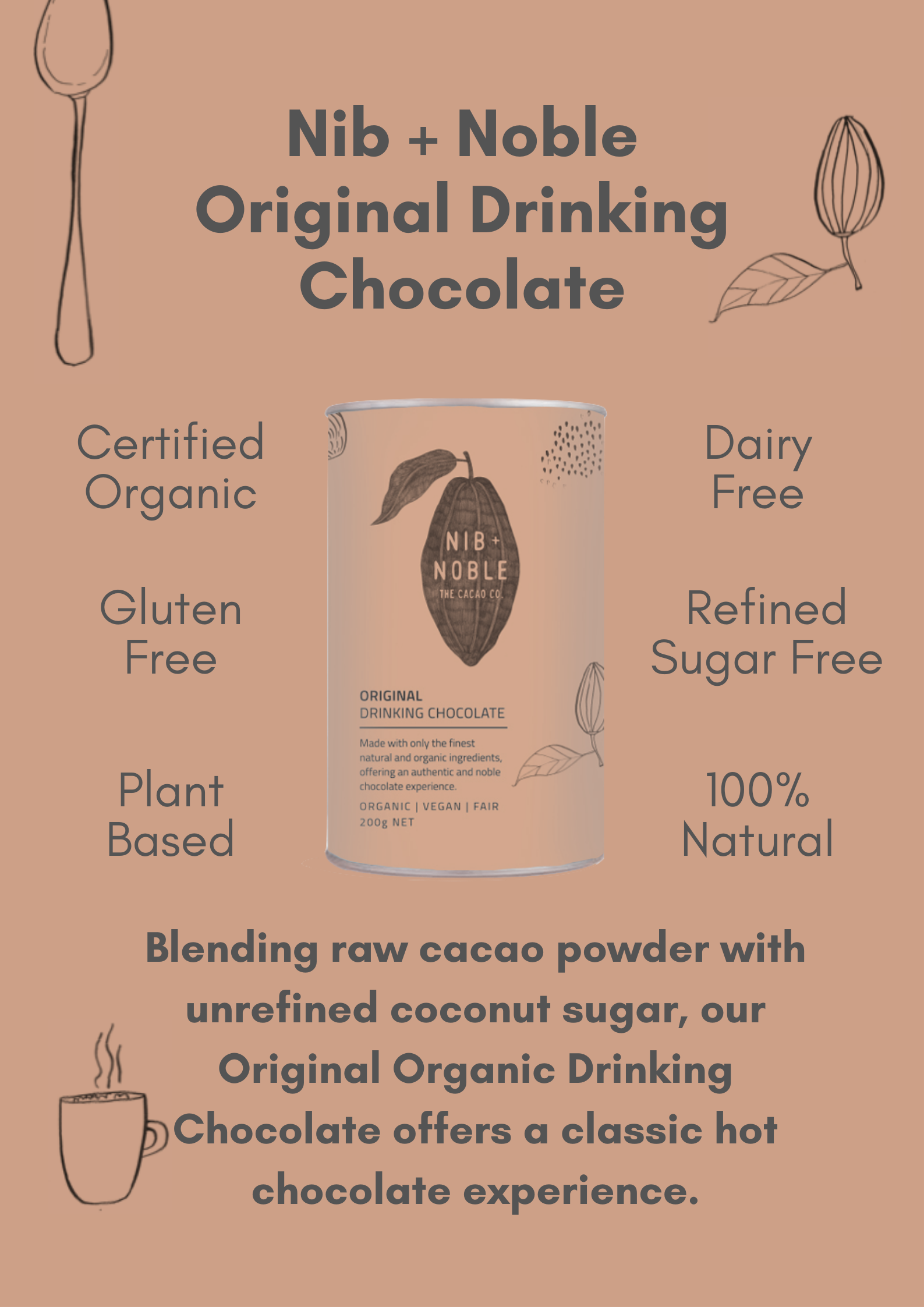 Original organic hot chocolate dairy free plant based gluten free drinking chocolate