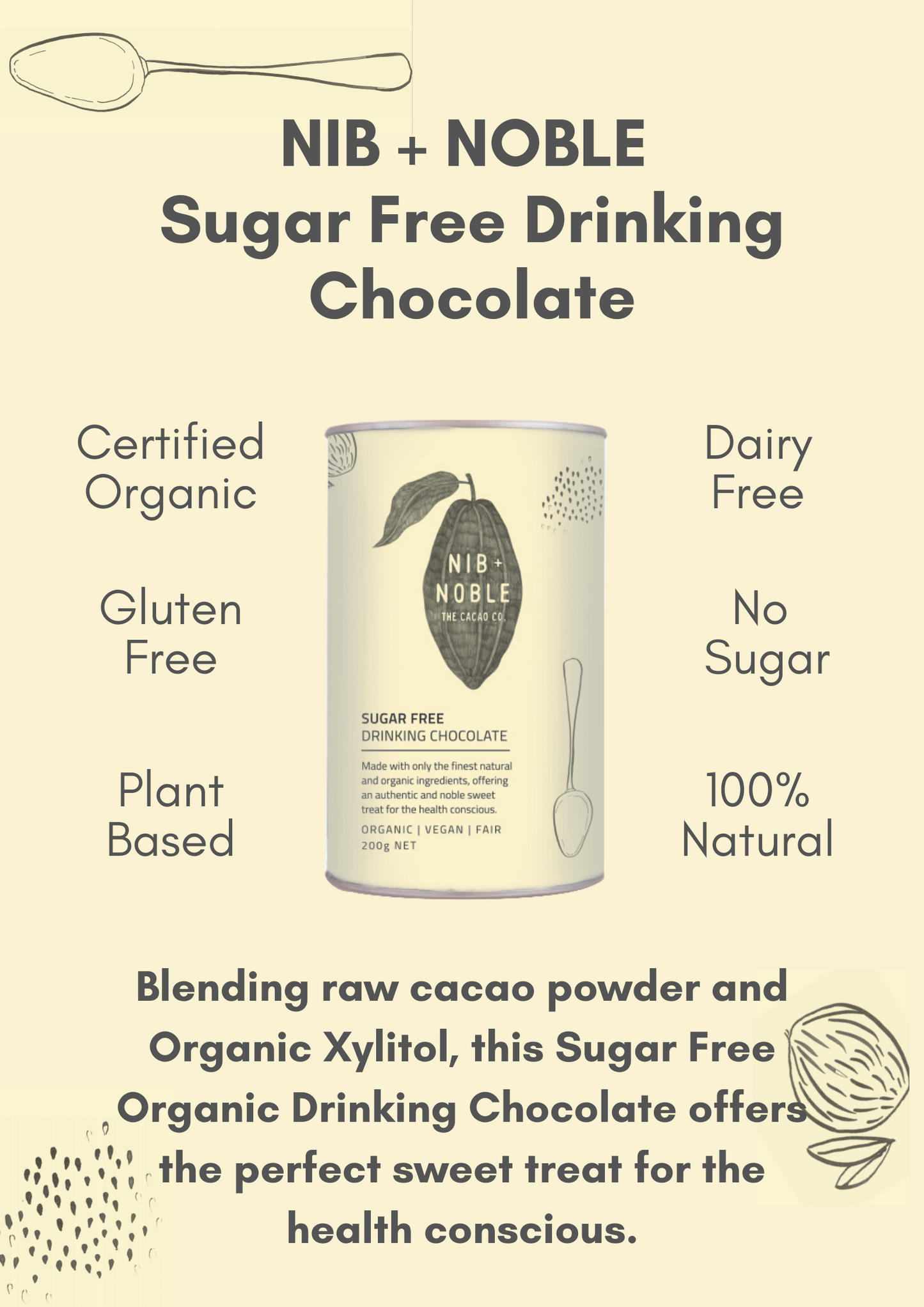 Sugar Free Organic Drinking Chocolate - Nib and Noble